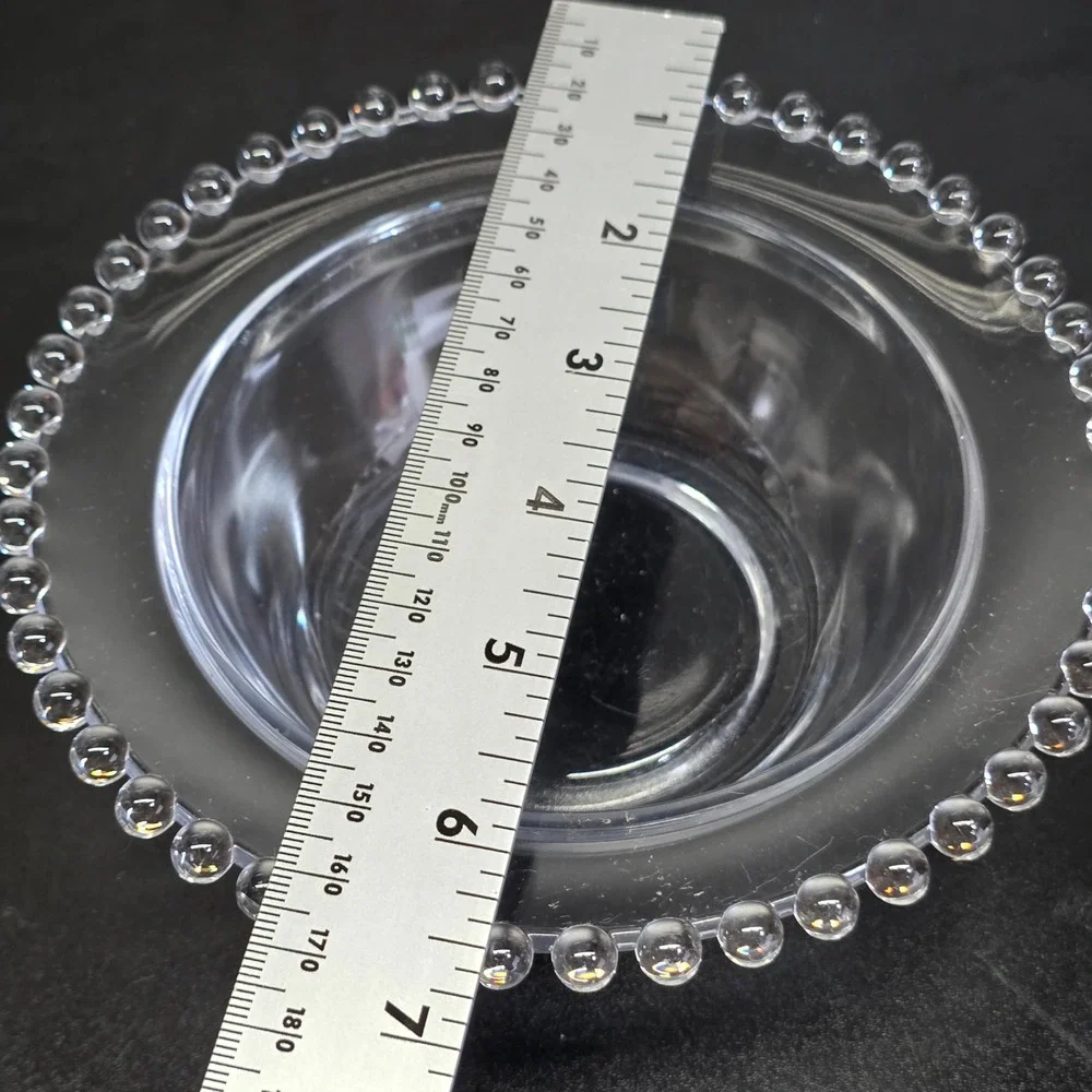 Classic Beaded Rim Glass Bowl Clear 7 Inch Candlewick Style Serving Dish Vintage